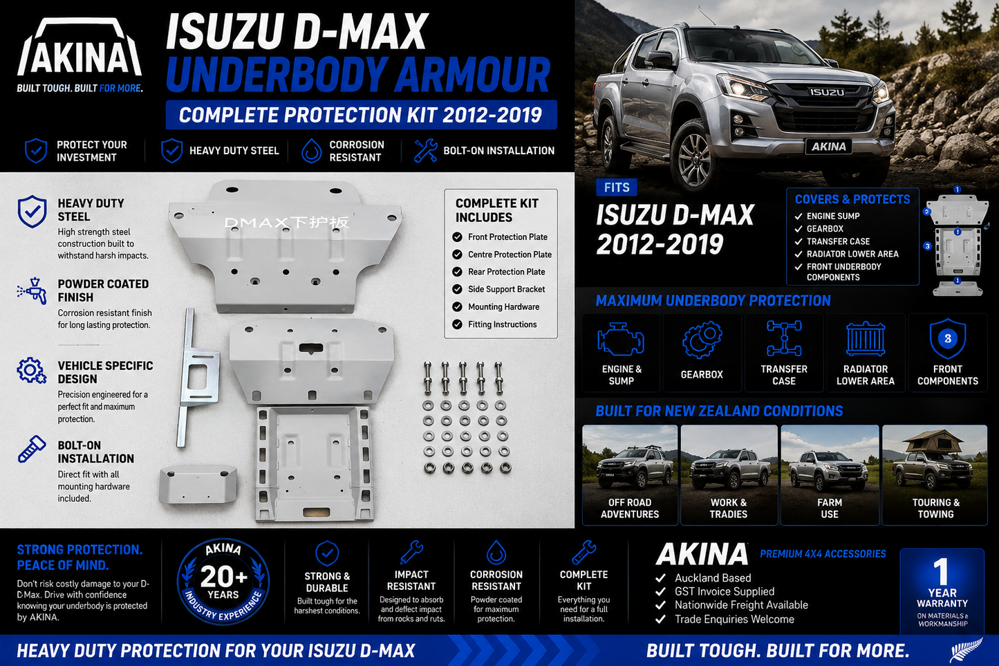 Isuzu D-Max Underbody Armour Skid Plate Kit 2012-2019 | Heavy Duty Steel Protection