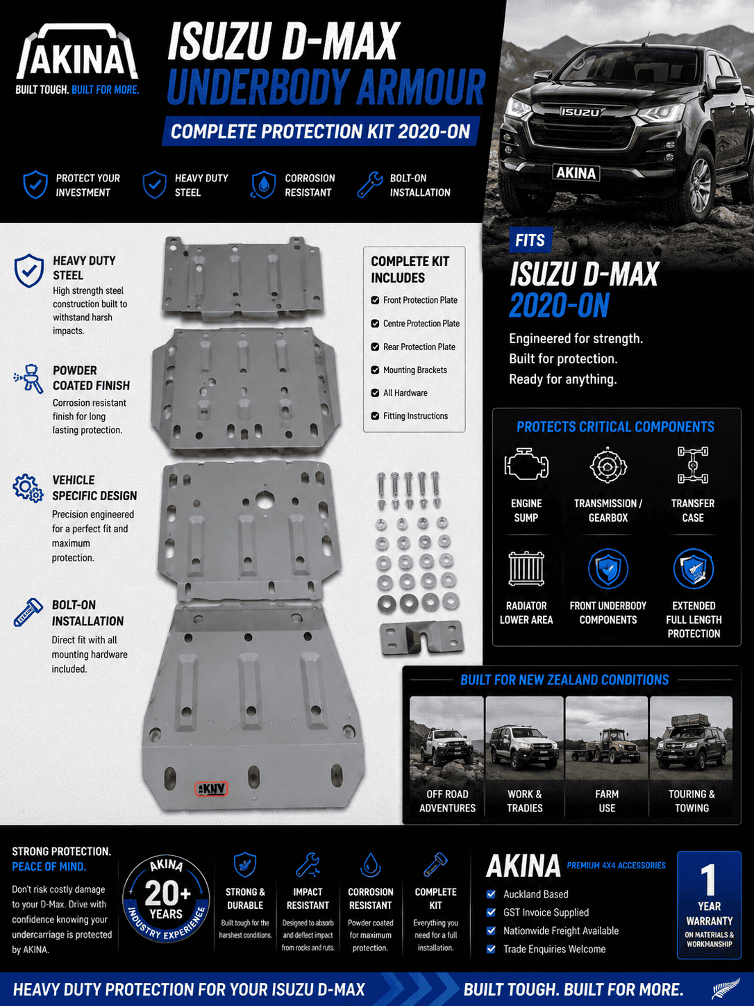 Isuzu D-Max Underbody Armour Skid Plate Kit 2020-2027 | Heavy Duty Steel Protection