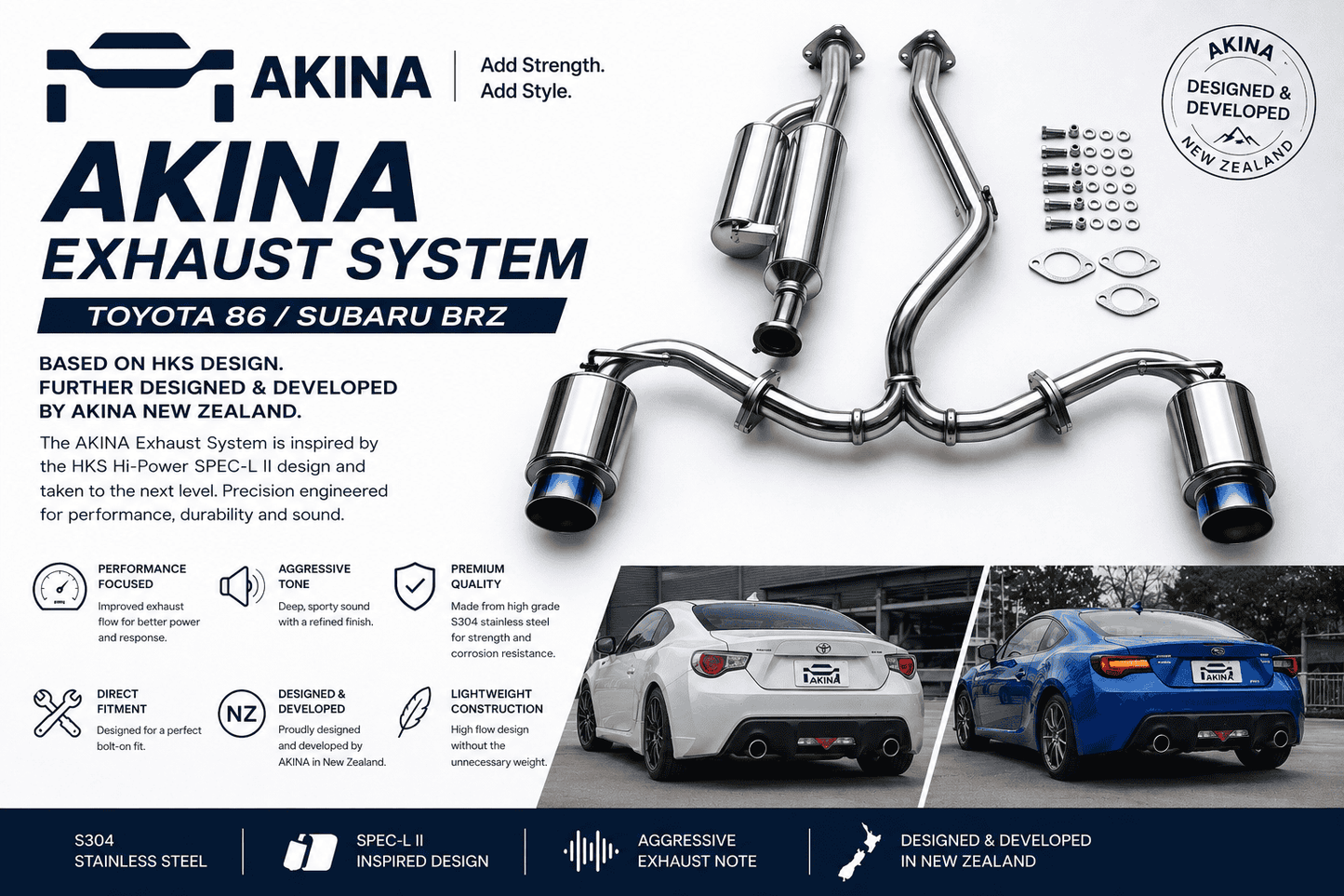 AKINA Toyota 86 Subaru BRZ Performance Exhaust System ZN6 ZC6 FA20 2012-2021