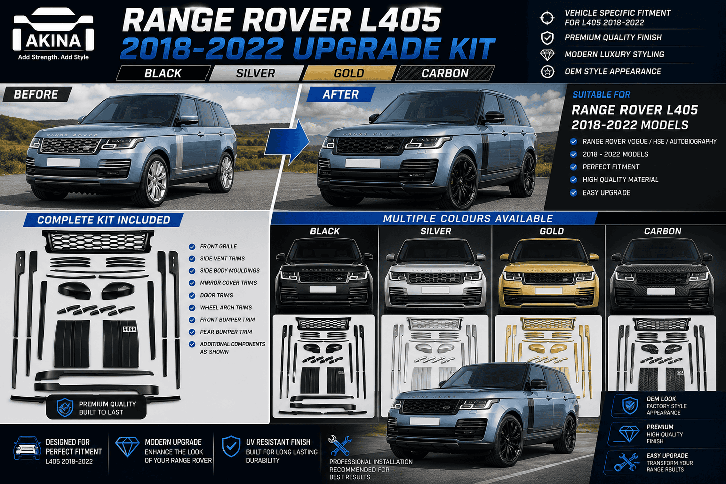 Range Rover L405 Upgrade Body Kit 2018-2022 | Black / Silver / Gold | Vogue Autobiography