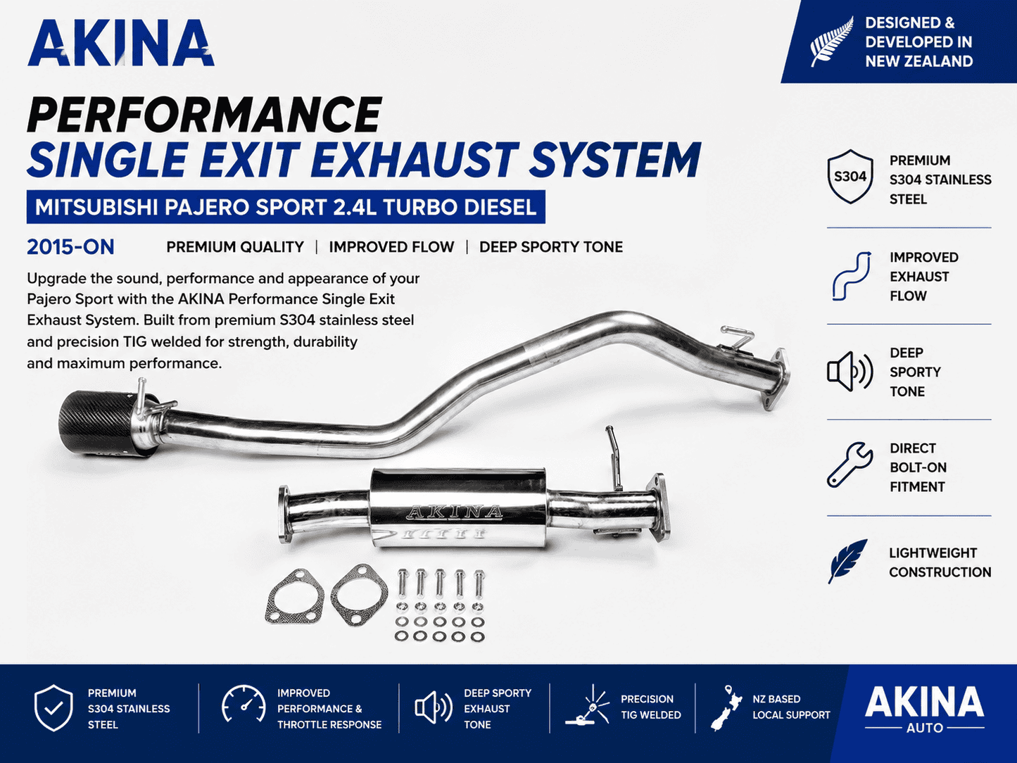 Mitsubishi Pajero Sport 2.4L Turbo Diesel (2015-On) AKINA Exhaust