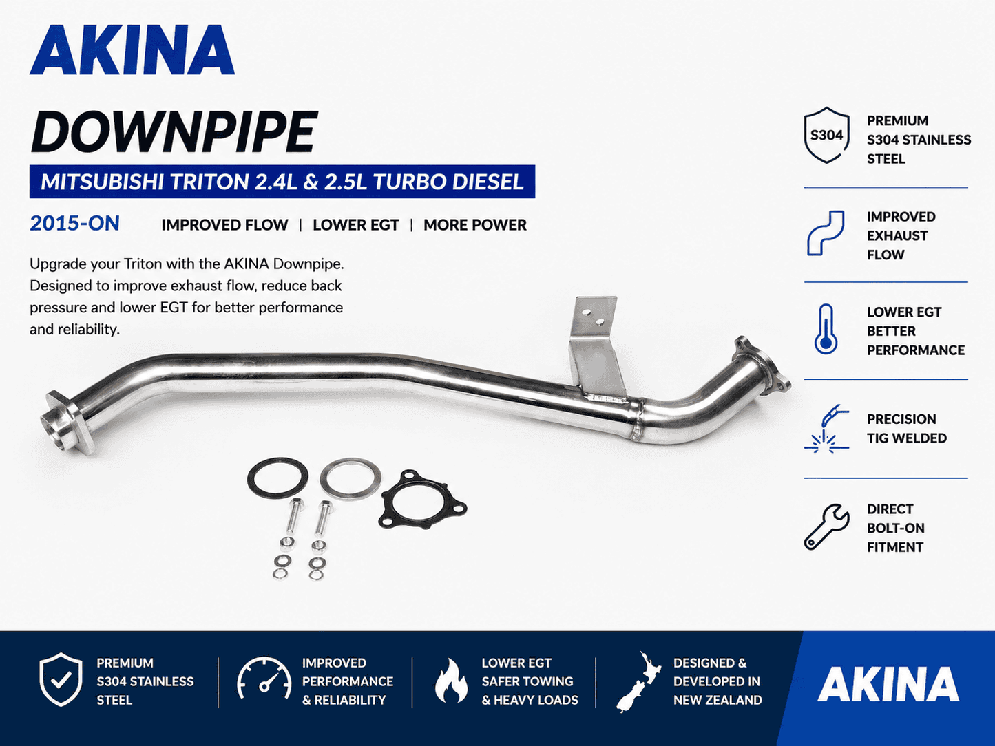 Mitsubishi Triton 2.4L & 2.5L Turbo Diesel (2015-On) AKINA Downpipe