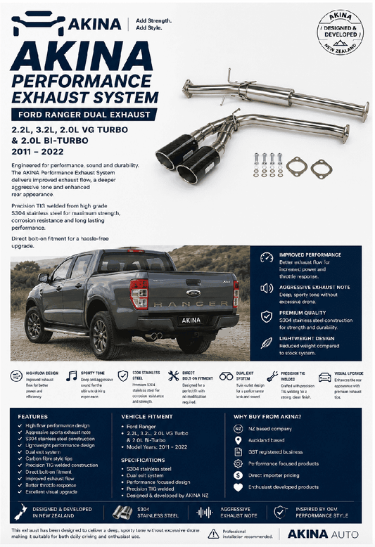 AKINA Performance Exhaust System - Fits Ford Ranger (2011–2022)