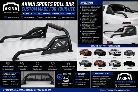 Universal Roll Bar | Custom Made For Your Ute | Ranger Hilux Triton D-Max BT50