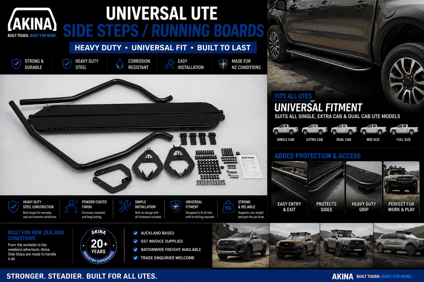 AKINA Heavy Duty Side Steps | Ranger Hilux Triton D-Max BT50