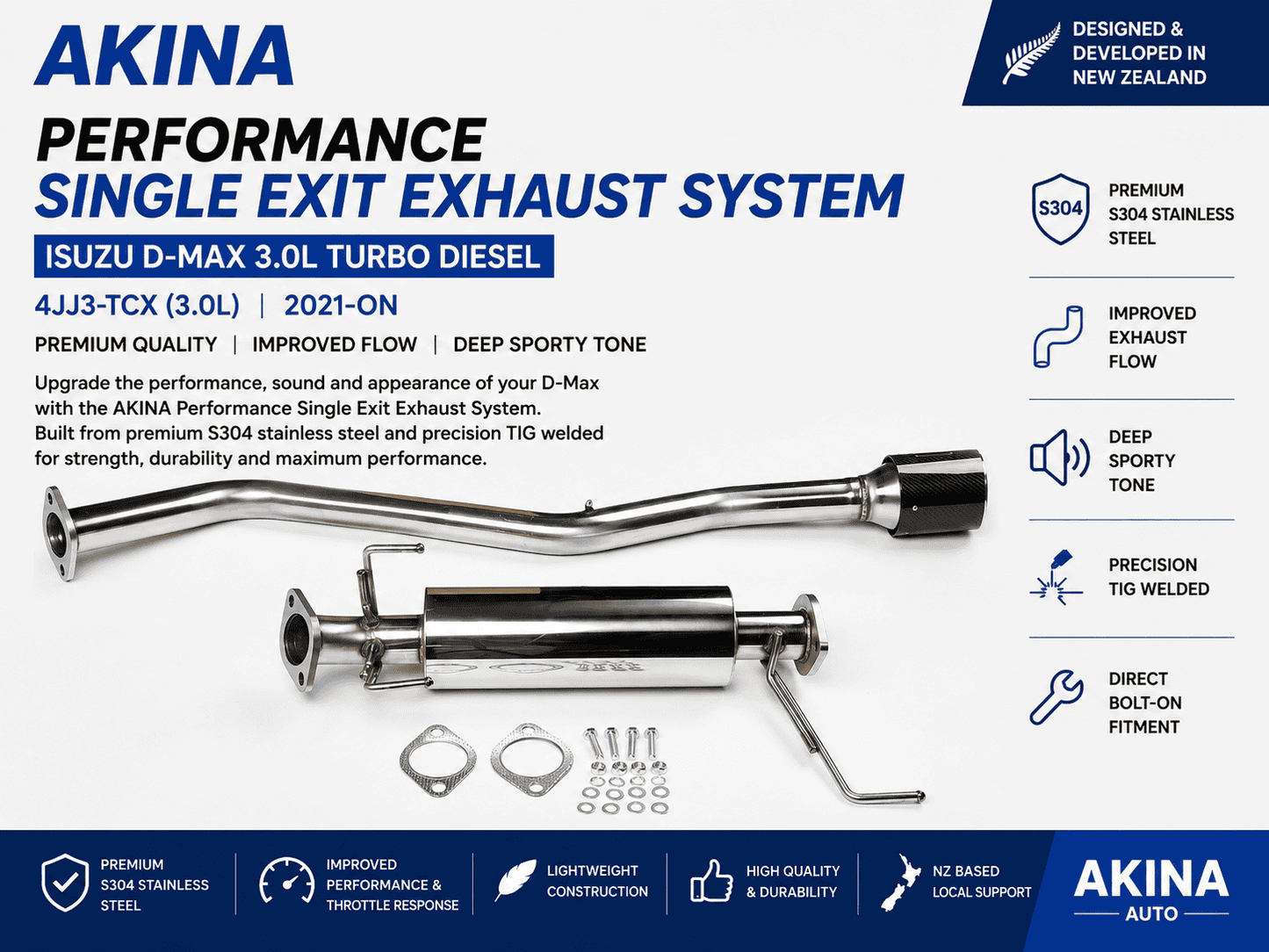 Isuzu D-Max 3.0L Turbo Diesel (2021-On) AKINA Exhaust System