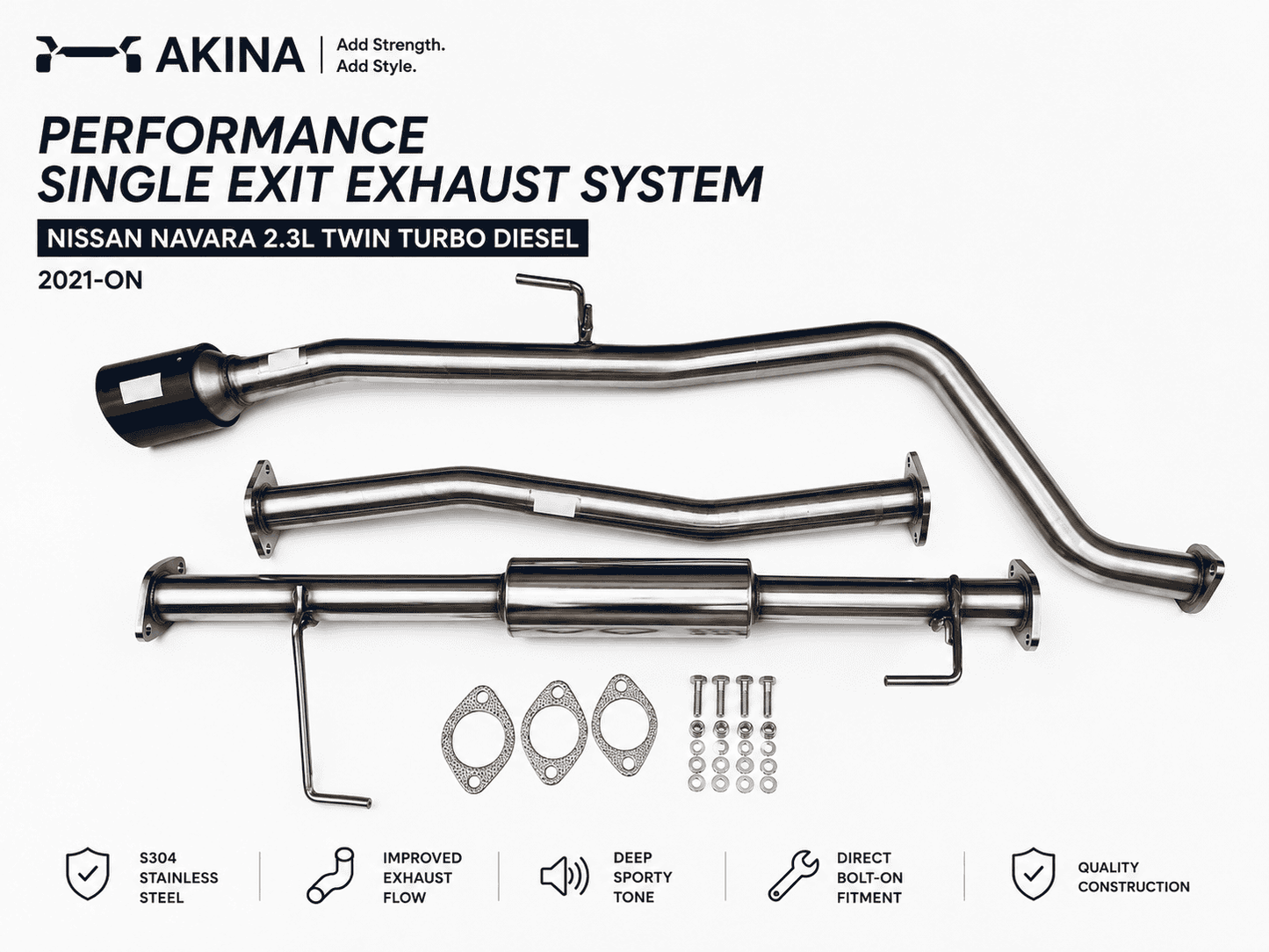 AKINA Performance Single Exit Exhaust System Nissan Navara 2.3L Twin-Turbo Diesel (2021-On)
