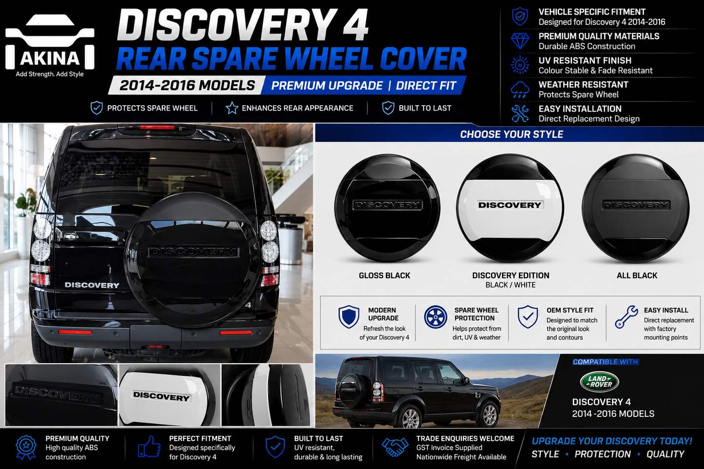 Discovery 4 Rear Spare Wheel Cover | Gloss Black & White | 2014-2016