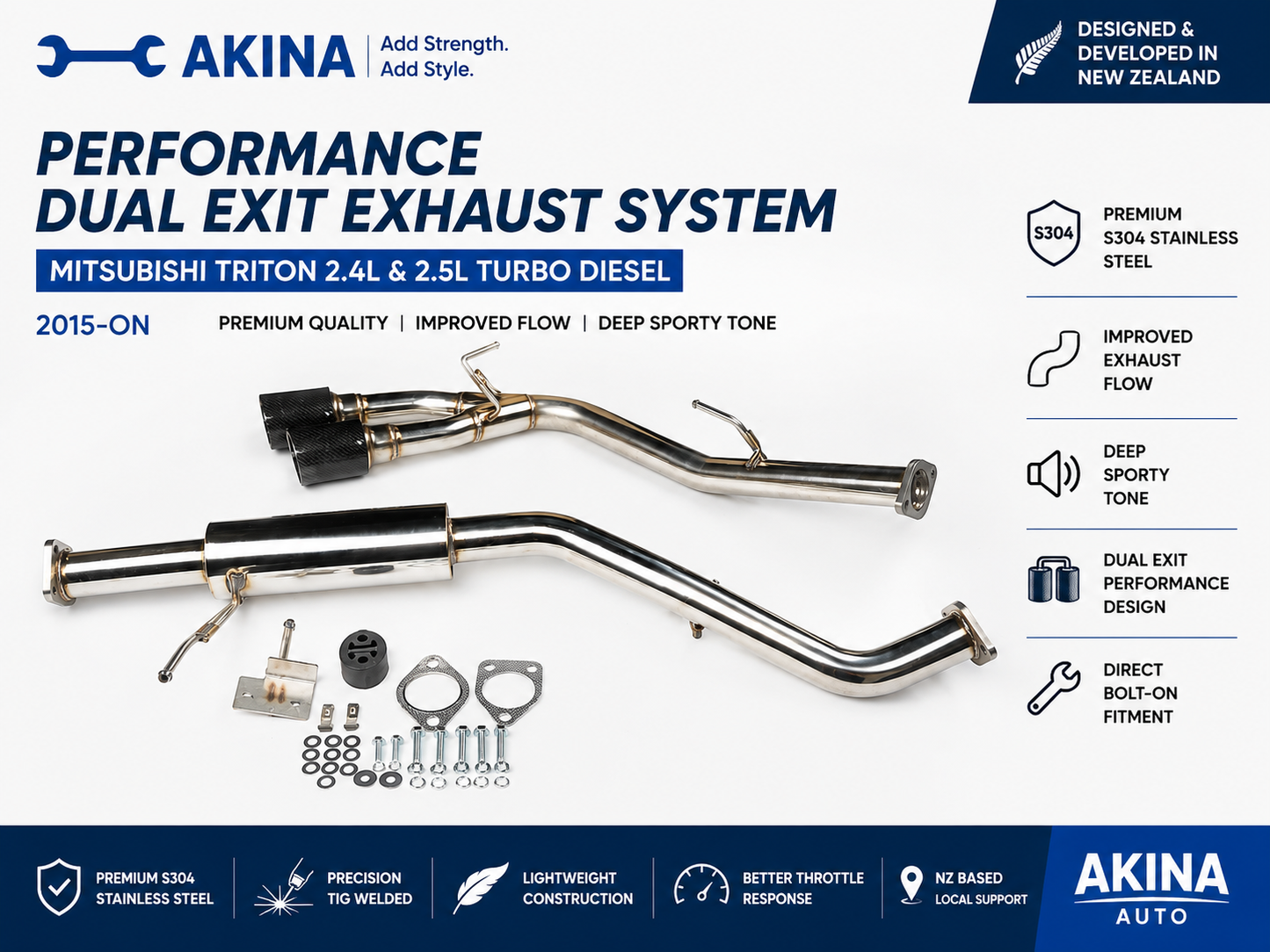 Mitsubishi Triton 2.4L & 2.5L Turbo Diesel (2015-On) AKINA Exhaust