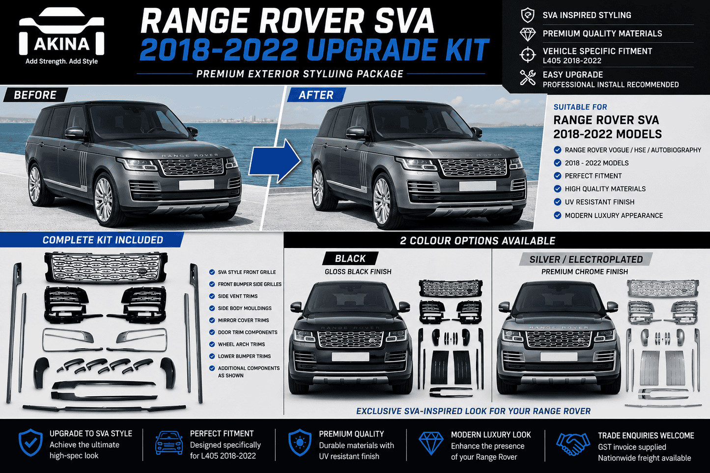 Range Rover SVA Body Kit Upgrade 2018-2022 | Black or Silver | Vogue Autobiography
