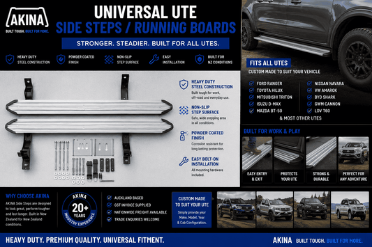 AKINA Heavy Duty Side Steps | Ranger Hilux Triton D-Max BT50 (Silver)