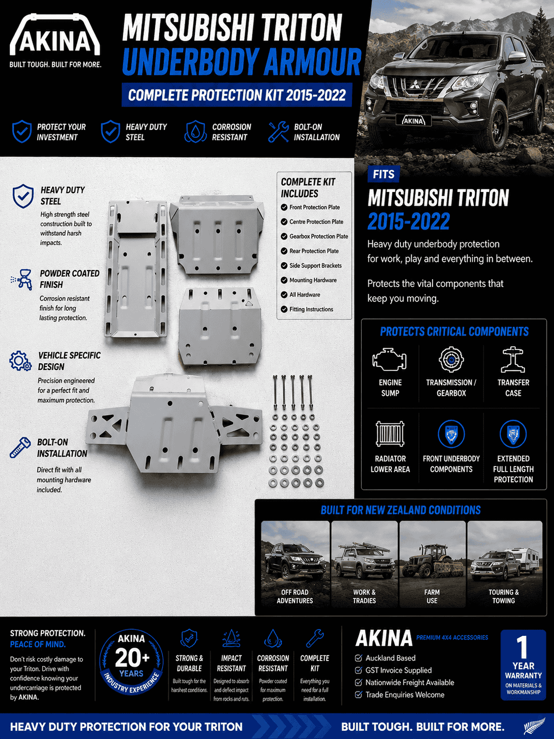 Mitsubishi Triton Underbody Armour Skid Plate Kit 2015-2022 | Heavy Duty Steel Protection